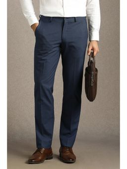 Louis Philippe - Men Navy Solid Flat Front Formal Trousers
