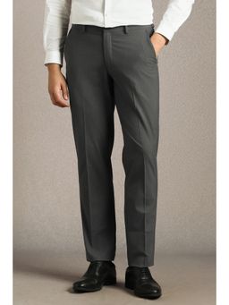 Louis Philippe - Men Grey Solid Flat Front Formal Trousers