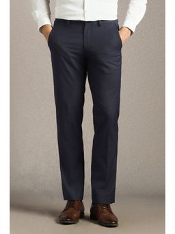 Louis Philippe - Men Navy Textured Flat Front Formal Trousers