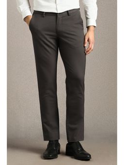 Louis Philippe - Men Grey Solid Flat Front Formal Trousers