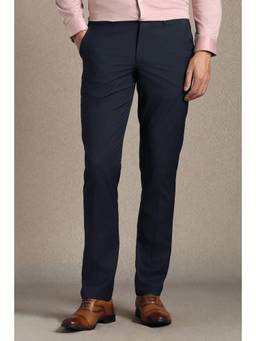 Louis Philippe - Men Navy Solid Flat Front Formal Trousers