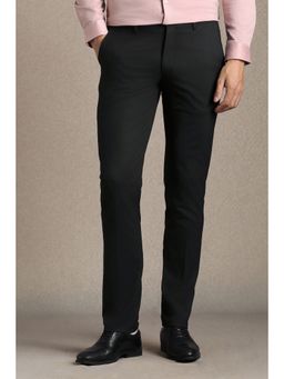 Louis Philippe - Men Black Solid Flat Front Formal Trousers