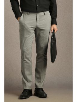 Louis Philippe - Men Grey Check Flat Front Formal Trousers