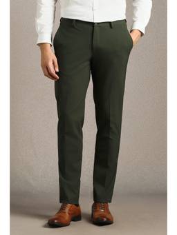 Louis Philippe - Men Green Solid Flat Front Formal Trousers