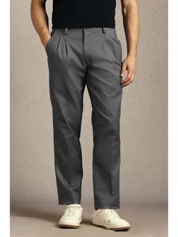 Louis Philippe - Men Grey Solid Pleated Casual Trousers