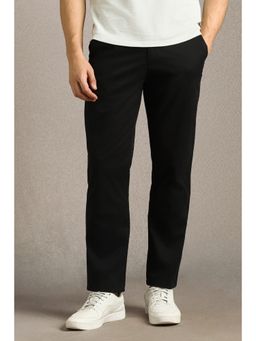Louis Philippe - Men Black Solid Flat Front Casual Trousers