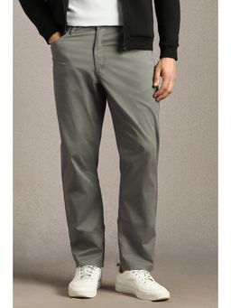 Louis Philippe - Men Grey Solid Flat Front Casual Trousers