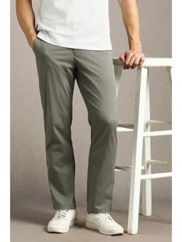 Louis Philippe - Men Grey Solid Flat Front Casual Trousers