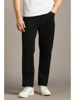 Louis Philippe - Men Black Solid Flat Front Casual Trousers