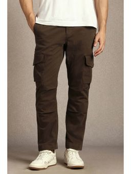 Louis Philippe - Men Brown Solid Flat Front Casual Trousers