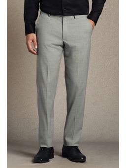 Louis Philippe - Men Grey Textured Flat Front Formal Trousers