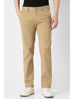 Peter England - Men Beige Solid Super Slim Fit Casual Trousers