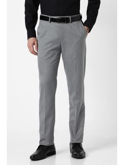 Peter England - Men Grey Textured Formal Trousers
