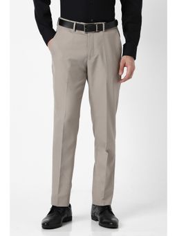 Peter England - Men Beige Textured Formal Trousers
