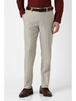 Peter England - Men Beige Textured Formal Trousers
