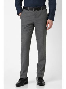 Peter England - Men Grey Textured Formal Trousers