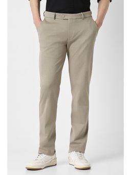 Peter England - Men Beige Solid Formal Trousers