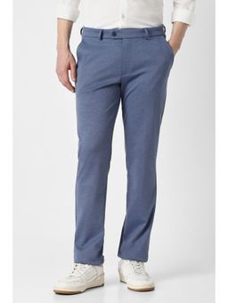 Peter England - Men Blue Textured Formal Trousers