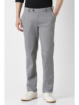 Peter England - Men Grey Textured Formal Trousers