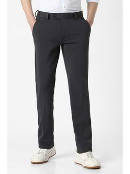 Peter England - Men Black Textured Formal Trousers