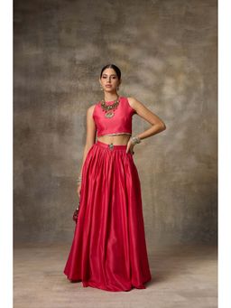 Rivaar by Rocky Star - Solid Pink Crop Top with Lehenga (Set of 2)