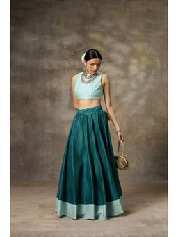 Rivaar by Rocky Star - Solid Teal Blouse with Lehenga (Set of 2)