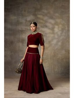 Rivaar by Rocky Star - Maroon Solid Blouse with Lehenga (Set of 2)
