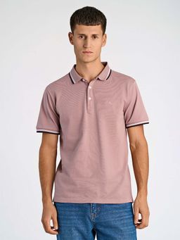 LINDBERGH - Mens Pink Polo Collar Short Sleeve Textured T-Shirt