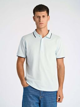 LINDBERGH - Mens Blue Polo Collar Short Sleeve Textured T-Shirt