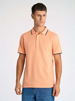 LINDBERGH - Mens Orange Polo Collar Short Sleeve Textured T-Shirt