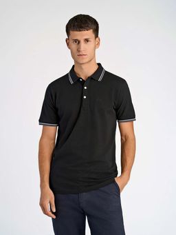 LINDBERGH - Mens Black Polo Collar Short Sleeve Textured T-Shirt