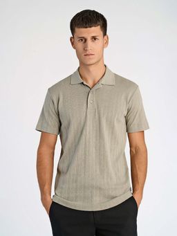 LINDBERGH - Mens Green Polo Collar Short Sleeve Jacquard T-Shirt