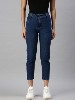 SHOWOFFFF - Women's Casual Mom Fit High-rise Navy Blue Jeans