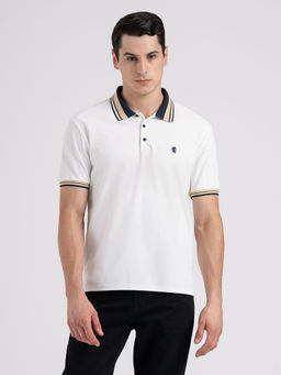 Red Tape - Mens White Jacquard High Stretch Polyester Polo Collar T-shirt