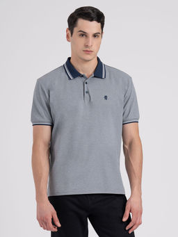 Red Tape - Mens Dark Grey Melange Jacquard High Stretch Polyester Polo Collar T-shirt