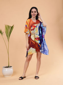 Shararat - Day and Night Digital Printed Feather Silk Fabric Short Kaftan