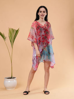 Shararat - Floral Digital Printed Feather Silk Fabric Kaftan Short
