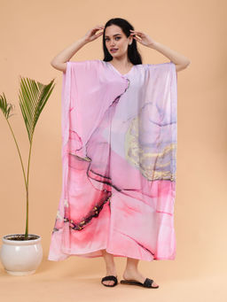 Shararat - Digital Printed Feather Silk Fabric Long Kaftan