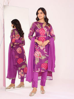 PRIYANKA CHOUDHARY - Purple Floral Kurta and Pant with Dupatta (Set of 3)