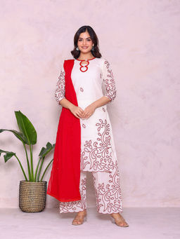 PRIYANKA CHOUDHARY - Kora White Kurta and Pant with Dupatta (Set of 3)