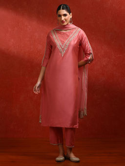 Jaipur Kurti - Embroidered A-Line Kurta and Pant (Set of 3)