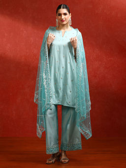 Jaipur Kurti - Floral Embroidered A-Line Kurta and Pant (Set of 3)