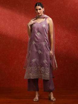 Jaipur Kurti - Floral Embroidered A-Line Kurta and Pant with Dupatta (Set of 3)