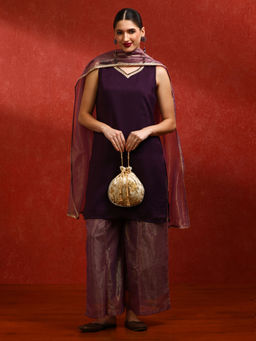 Jaipur Kurti - Solid Embroidered Straight Kurta and Palazzos with Dupatta (Set of 3)