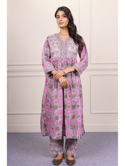 NAVYAS FASHION - Pink and Grey A Line Kurta and Pant (Set of 2)