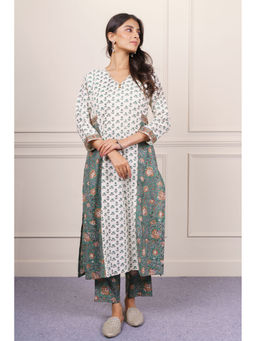 NAVYAS FASHION - Soft Beige Floral Printed Kurta and Pant (Set of 2)