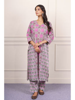 NAVYAS FASHION - Grey Floral Printed Kurta and Pant (Set of 2)