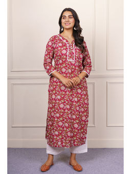 NAVYAS FASHION - Cherry Floral Printed Red Kurta and Pant (Set of 2)