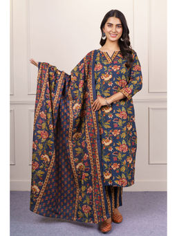 NAVYAS FASHION - Navy Blue Floral Printed Kurta and Pant with Dupatta (Set of 3)