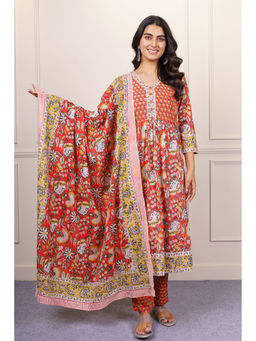 NAVYAS FASHION - Orange Traditional Kurta and Pant with Dupatta (Set of 3)